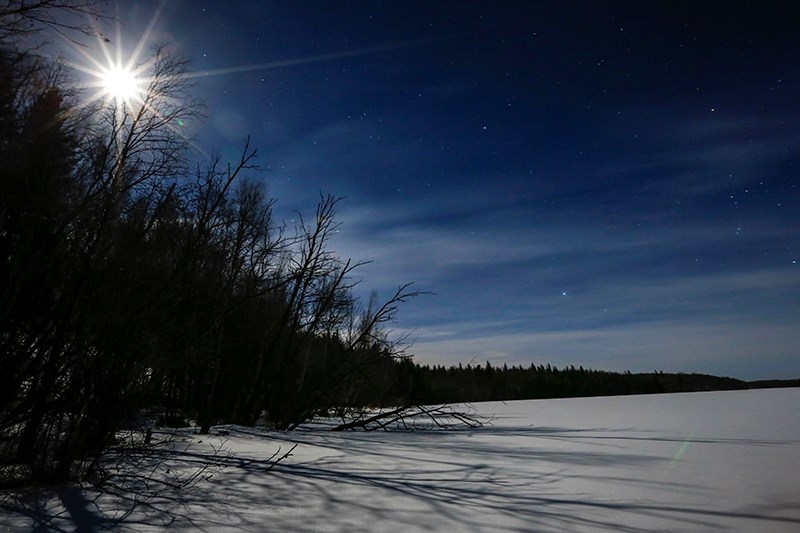 Might not look like it at first glance, but this sure was a night sky shot – it was a long exposure of Narrow Lake during a full moon on Feb. 12 at 12:44 a.m. The photo was