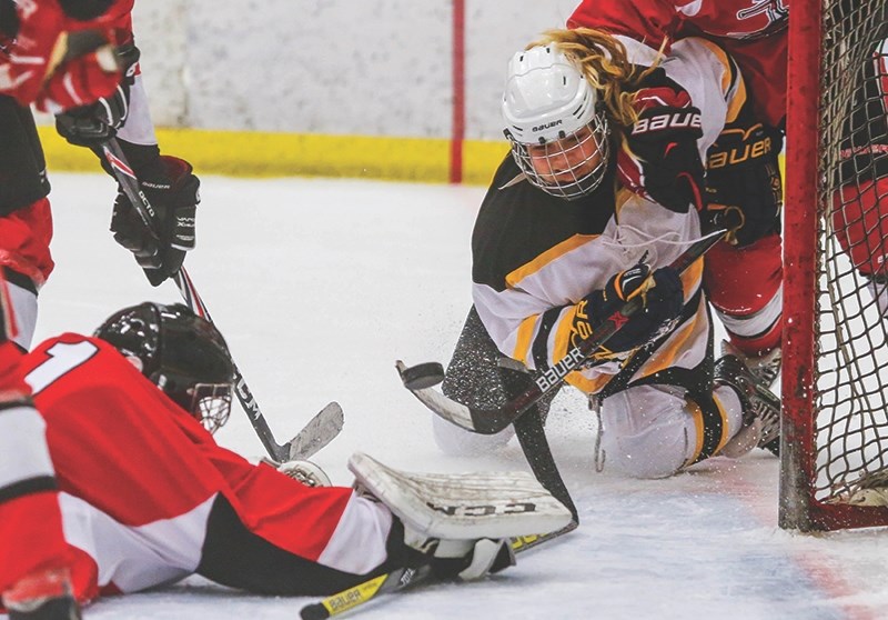 Brooke Tipton tries to tap the puck into the net during a game Nov. 5.