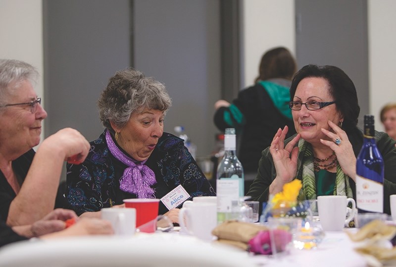 (Clockwise, from top left) Kay Tostyniuk, Alice Wlos and Jacqueline Matoga enjoy their dinner with some laughs at the Boyle and District Seniors Drop-In seniors gala March 31.