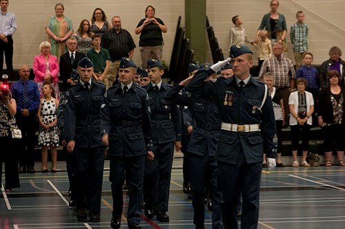 Senior Cadet Scott Gauthier leads the parade at the Athabasca air cadets&#146; 75th anniversary celebration. Gauthier received awards and a scholarship for his work in the