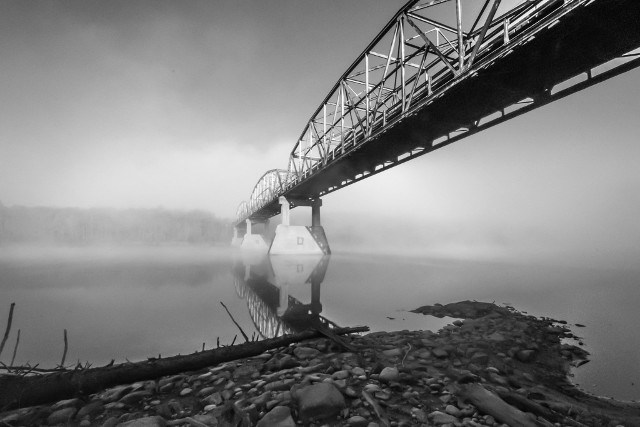 Athabasca Bridge on a misty morning. A sample of the beautiful work from photographer Laurie Bonell.