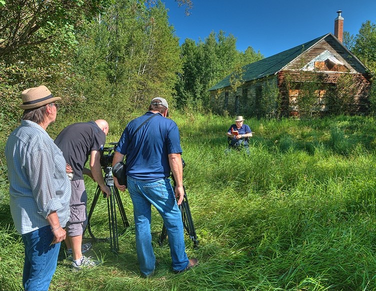 The film crew of the documentary Just a Ploughboy about George Ryga on set in Richmond Park Aug. 9. Pictured: Gina Payzant, Jared Paull and Michael Kravetzsky of Reel Mensch