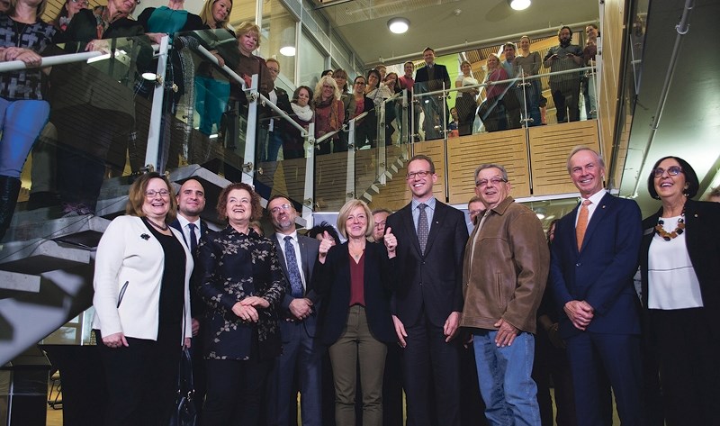 Alberta Premier Rachel Notley (centre) was in Athabasca Sept. 22, making an announcement at Athabasca University and visiting constituents in the town.