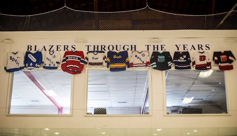 Boyle Arena operator Marg Duma said she has put about 250-300 hours into fixing up the facility. One of her pet projects was taking Boyle Blazers jerseys from throughout the