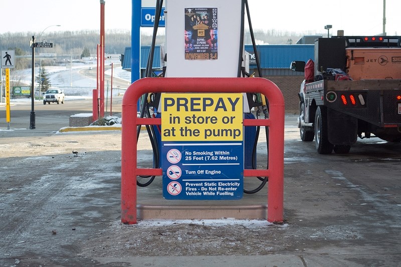 Some gas stations in Athabasca, like the Husky across from the riverfront, have already adopted prepay for gas policies, citing employee safety.