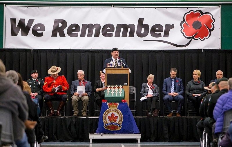John Poynter, second vice president of the Royal Canadian Legion 103 Athabasca, serves as master of ceremonies during the Nov. 11 Remembrance Day ceremony at the Athabasca
