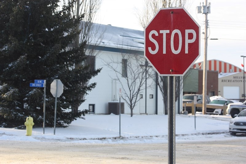One of the two stop signs along 1st Avenue at the intersection of 3rd Street in Boyle. Village council is considering making the two-way stop a four-way stop.
