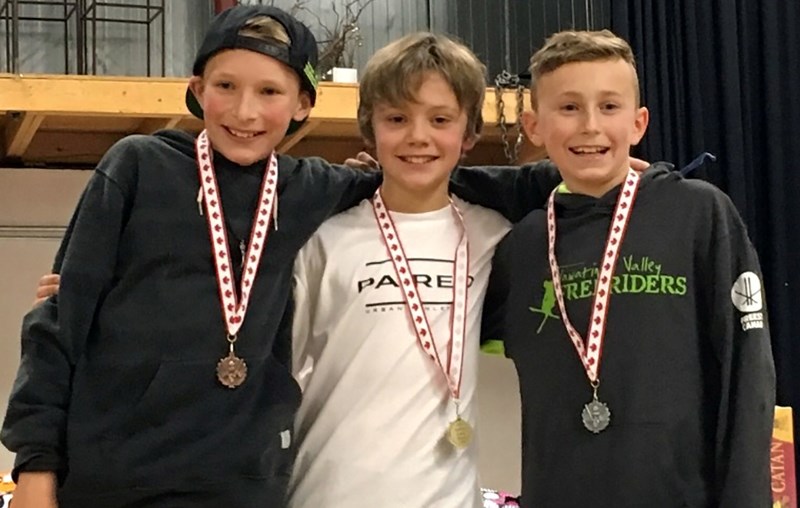 Three skiers from the Tawatinaw Valley Freeriders Ski Club swept the top three spots in the M12 Moguls during the Alberta Winter Games qualifiers in Jasper Jan. 12-14. (L-R)