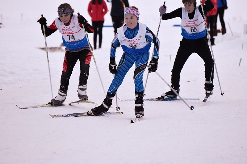 Athabasca Nordic Ski Club member Keira Jardine (right) came up just short of the podium with a 4th place finish in the Mini-Midget girls sprints during the Western Canadian