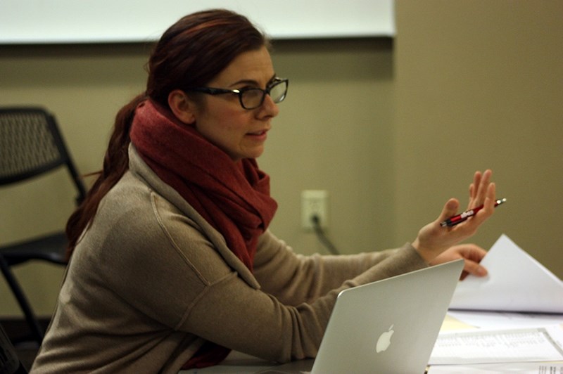 Multiplex campaign manager Janene Kargus presents to the Athabasca Regional Multiplex Society board about an upcoming fundraising campaign during a Dec. 18 meeting.