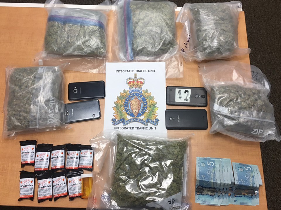 Police say they found six large bags of marijuana totalling 1.5 kilograms in the vehicle. They also state a further search of the car and the occupants found a small amount