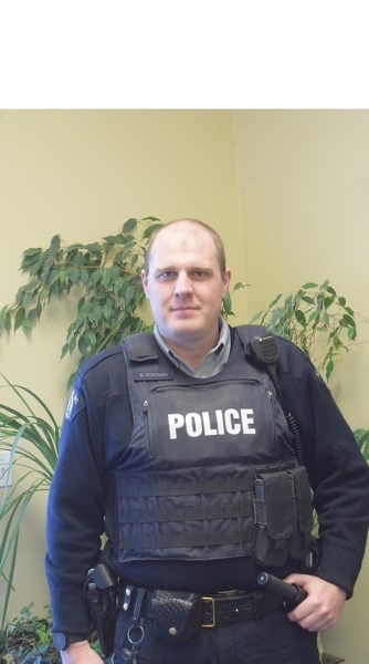 Const. David Donovan dropped by the Leader office to introduce himself to the community.