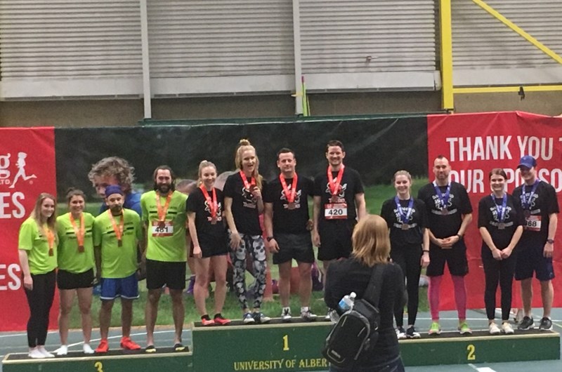 The Barrhead Elementary School teachers finished in second place in the eight by 200 metre relay event in the teacher&#8217;s category at the Running Room Indoor Games.