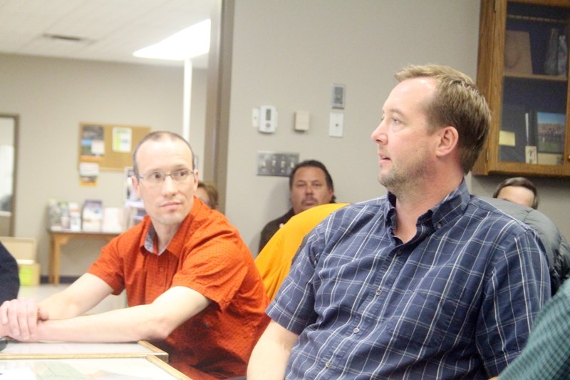 Athabasca-based Alberta Environment and Parks senior biologist Marcel Mancullo (l) and resource manager Curtis Brock (r) answered questions from County of Barrhead council