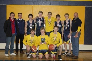 As good as gold: The Gryphons #2 team is pictured after winning basketball gold. Pictured back row are assistant coach Henk Akkerman, Koletyn Mueller, Justin Johnson, Cole