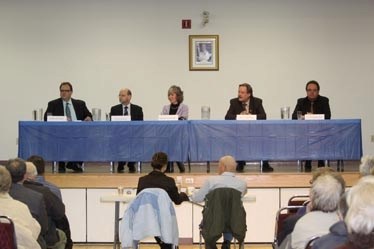 The five candidates vying to be the Progressive Conservative candidate in the upcoming provincial election answer questions at a forum Jan. 19 in Westlock. L-R: David