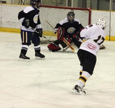 Corey Mercier fires the puck towards the Rockies&#8217; goaltender. On this occasion he was denied, but at 18:28 in the second period he found the back of the net as the