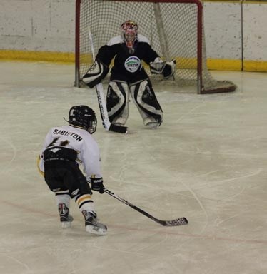 Barrhead Bruins&#8217; Hayden Sabiston prepares to shoot in a game against Hinton. Bruins won 10-5.