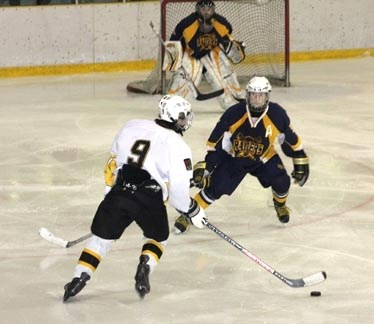 Taking aim: The Steelers&#8217; Austin Caldwell prepares to fire the puck at St. Albert Crusaders&#8217; goal as the home side mount yet another offensive.