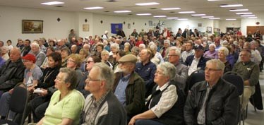 A packed house at the Seniors Drop In Centre greeted the four women and one man who are running to become the next MLA in the Barrhead-Morinville-Westlock riding after the