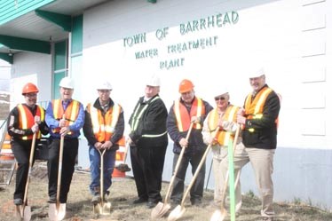 Dig it: Pictured (left to right) at the sod turning ceremony for the new Town of Barrhead water treatment plant are town councillor Don Smith, county councillor Doug Drozd,