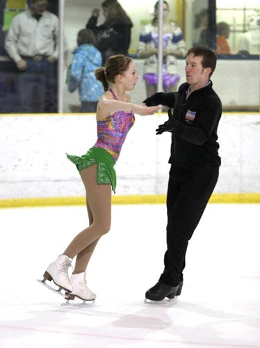 Shaylynn Sanderson undergoes her skating evaluation on April 11 at the Agrena with Michael Olson.
