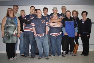 Members of Special Olympics gathered at the Barrhead Legion on April 27. L-R: May Larson (asst. coach), Bill Chapman (Barrhead affiliate president), Lori Froma (asst. coach), 
