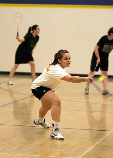 Haley Gottschalk returns a volley in one of her matches in the senior girls singles division. Gottschalk won the event to advance to provincials this weekend.