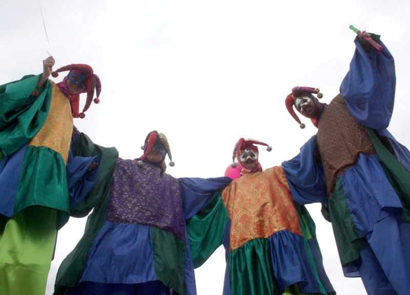Introducing Sparkle, Twinkle, Bubbles and Kodiak, the stilts walkers from the Stilt Walkers of Canada. The foursome were a highlight of Saturday&#8217;s Barrhead Street