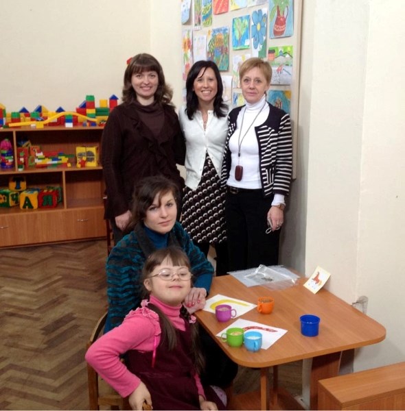 Laurel Beaton with the school psychologist, assistant principal, teacher&#8217;s assistant and student Nastya.