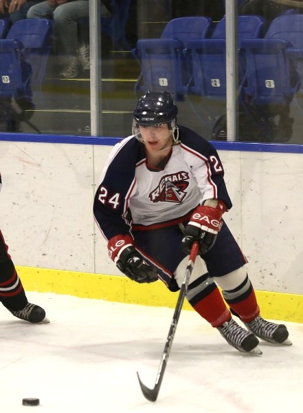 Zach Mills pictured in action for the Spruce Grove Regals against Beverly Warriors in Westlock.
