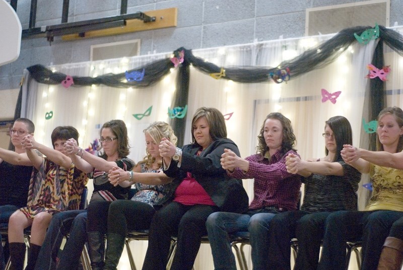 Under hypnosis, Shanda Kaus, Amanda Priddle, Melisa Gordon, Sabrina Cober, Alicia Vangelder and Laurie Loitz gave the audience a laugh during hypnotist Curtis Raw &#8216;s