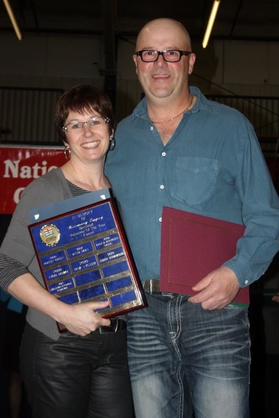 All smiles: Shannon and Carla Carlson with their prestigious award during a spectacular evening at the Agrena last Wednesday. The occasion celebrated the work of volunteers