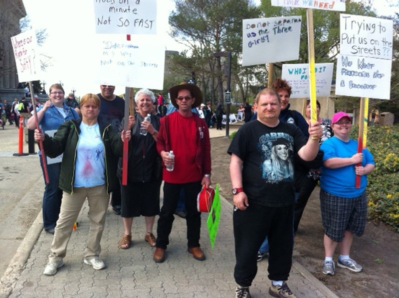 The 35-strong Barrhead protesters make their presence felt during the rally at Edmonton &#8216;s legislature last Wednesday.