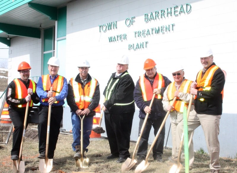 In this file photo, Barrhead Mayor Brian Schulz, flanked by VIPs, turns the first sod to launch the water treatment plant project. The grand opening should take place in the