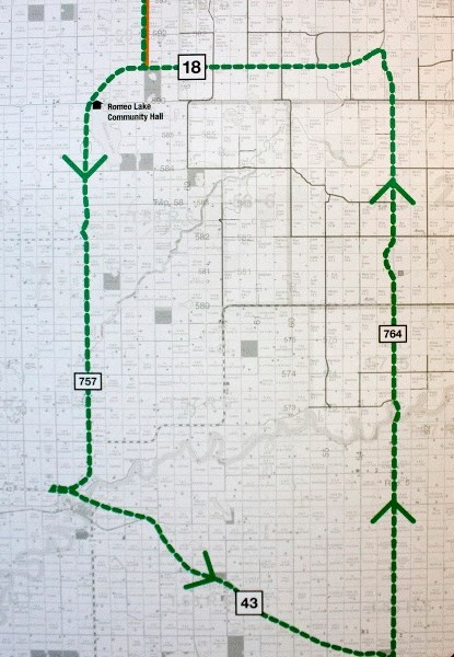 This photo shows the haul route return trip for the Stony Valley Project, from Highway 18 to Provincial Highway 43.