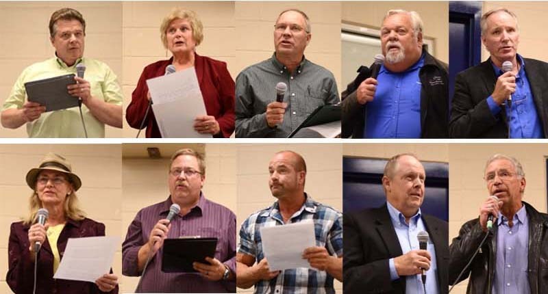 County of Barrhead candidates L-R: Doug Drozd (incumbent), Glenda Mosher, Ronald Kleinfeldt, Bill Lane (acclaimed), Darrell Troock (acclaimed), Jane Goski, Marvin Schatz,