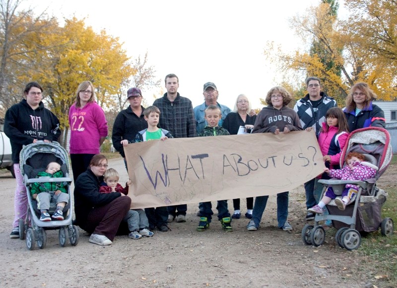 Where do we go? Barrhead Trailer Court tenants say the town caters more to seniors than young people. Pictured at the entrance to the park are, from the left, Sandy Griep,