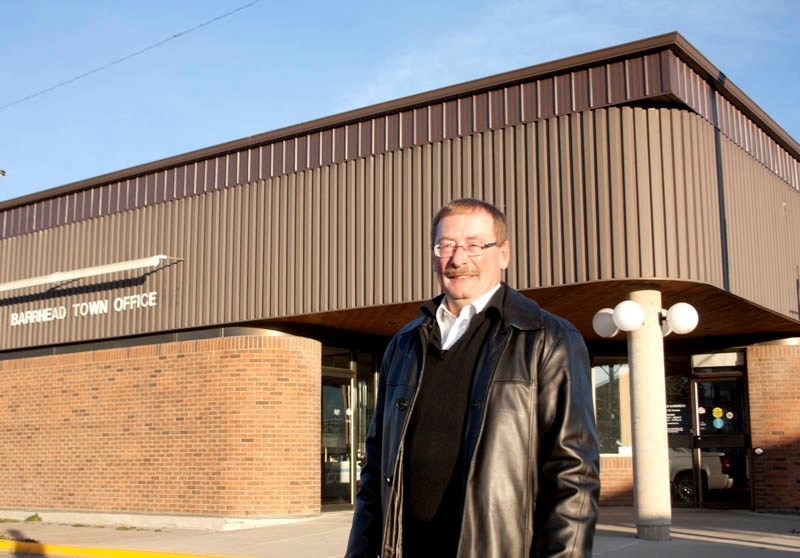 Man with a plan: New Barrhead Mayor Gerry St. Pierre stands outside Barrhead Town Office last Thursday, four days after the Oct. 21 election municipal election.