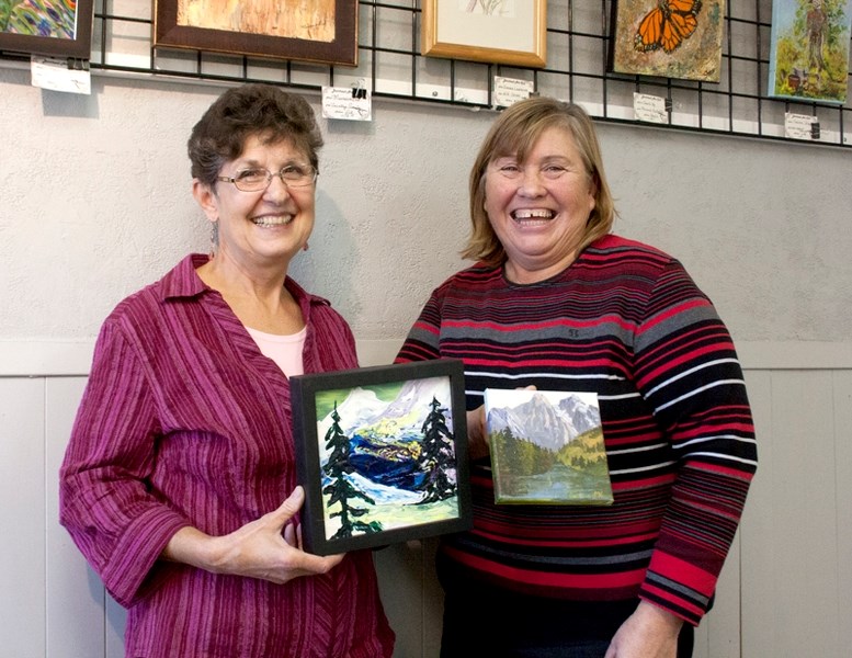 Barrhead Art Club past president Maria Sieben (left) and club member Hilde Keller, who are both exhibiting in the miniatures show.