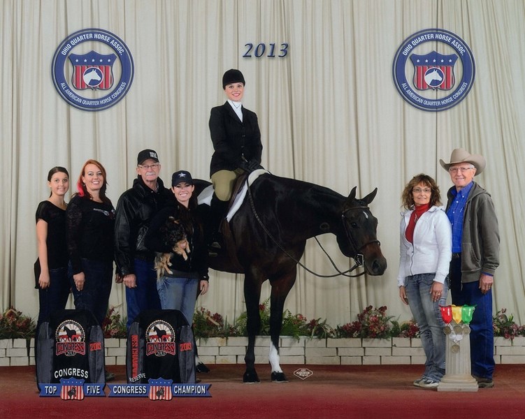 Riding high: Hayley Watt after her Ohio success. Pictured, left to right, are Bethany Diedorff (fellow competitor), Renee Diedorff (barn friend), Sheldon Soderberg (father of 