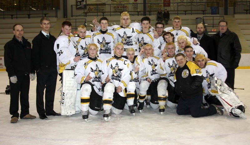 Hair we go: The Steelers and support staff after Friday night &#8216;s 5-2 victory over Edson. The players were sporting dyed yellow hair &#8211; a team bonding symbol for