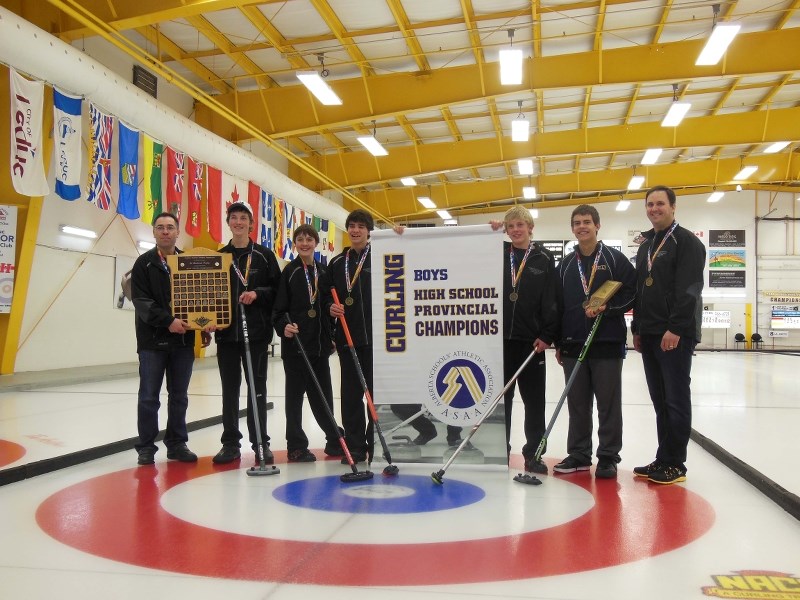 L-R; Rod Phillips-coach, Brayden Borle-skip, Stuart Phillips-third, Jacob Kiselyk-second, Ryan denBroeder-lead, Jeremy Hoeksema-alternate, Steve Brost-coach.