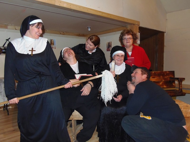 Rehearsing for &#8220;Nun Two Straight &#8221; are, left to right, Nikki Mckeand, Charity Lane, Shelley Vaughan, Flora Reidford, Gloria Kirchner and Paxton Schulte. Missing