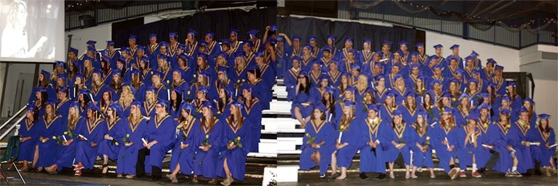 Sitting in their gowns of blue and gold, Grade 12 Barrhead Composite High School students celebrated their graduation June 27, themed &#8220;Onwards and Upwards. &#8220;