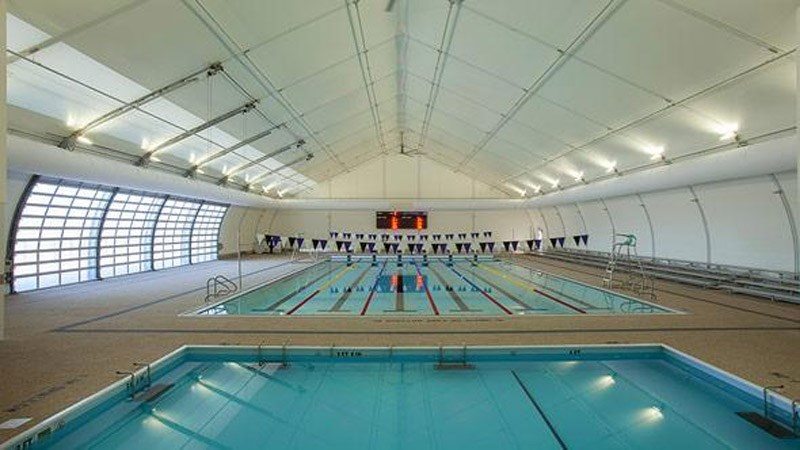 The interior of Collingwood, Ontario &#8216;s Centennial Aquatic Centre, a Sprung Structure that was completed last year and has been a success story in the community.