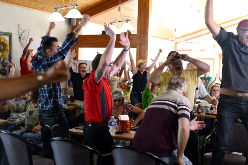 Barrhead residents shout for joy after Barrhead was named Kraft Celebration Tour champion on Monday, August 25.