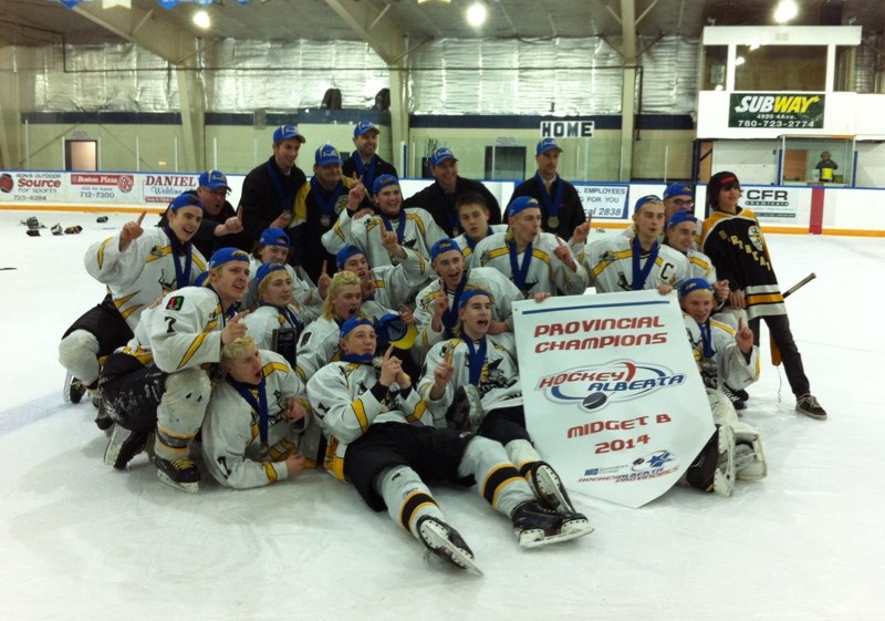 The Barrhead Steelers celebrate taking the title of Provincial Champions last year after what coach Jason Murrell described as a fantastic season in the Northern Central