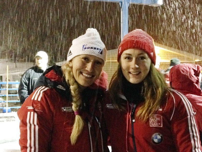 Melissa Lotholz (r) poses with Canada 1 driver Kallie Humphries.