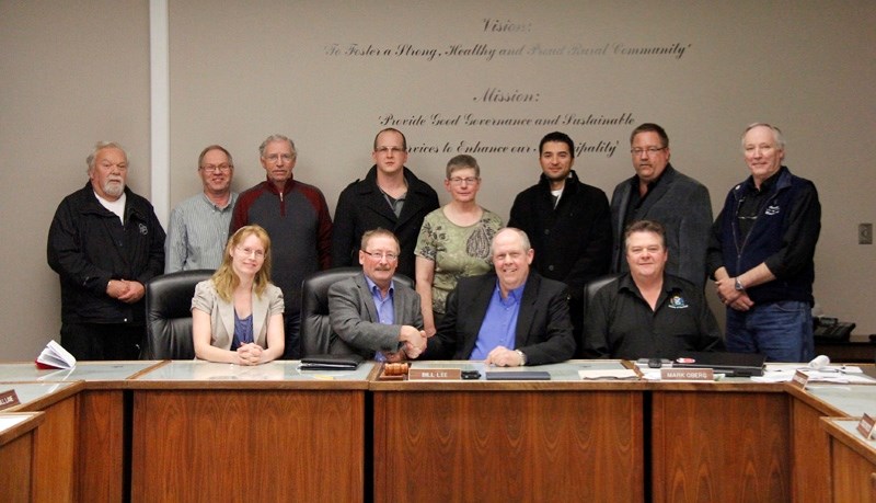 Barrhead Town and County councils came to an agreement during a joint council meeting on Wednesday, Dec. 10. (back row l-r): County Coun. Bill Lane, County Coun. Ron